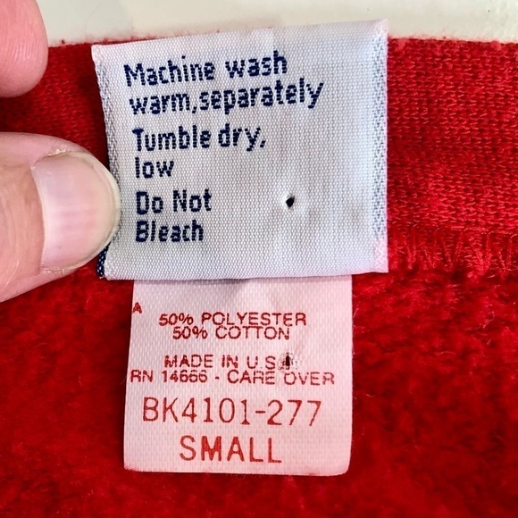 Vintage Gearing Up single stitch varsity cardigan sweatshirt red white S - Picture 7 of 9